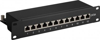 [H50769] 10" CAT6a Patch Panel - 12 x RJ45 skærmet, Sort