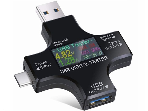 [H16019] USB 3.0 spænding-/strømtester m. LCD display - Type A og C