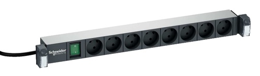 [H41589] 19" Powerpanel - 8 x DK jord, Grøn kontakt, 1HE, Sort (3m)