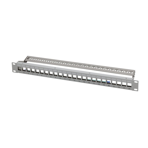 [H62238] 19" Patch panel - 1U, 24 x keystone porte, Grå