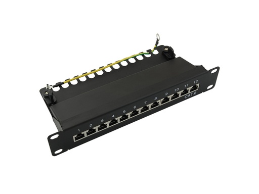 [H41790] 10" CAT6 Patch Panel - 12 x RJ45 skærmet, Sort