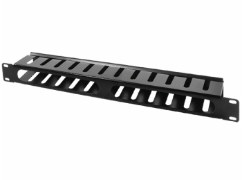 [H32173] 19" 1U kabel management panel, front, Sort