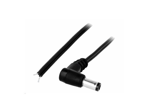 [H58185] DC kabel - 5,5x2,1mm han vinklet, til løs ende, Sort (0,2m)