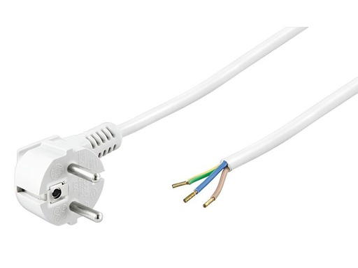 [H45735] Strømkabel - 90° CEE7/7 til løs ende, 3x0,75mm², Hvid (2m)