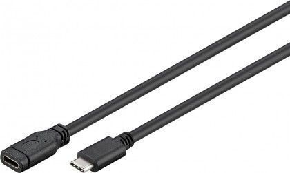 [H51132] USB 3.1 forlængerkabel - USB-C han til USB-C hun, Sort (1m)
