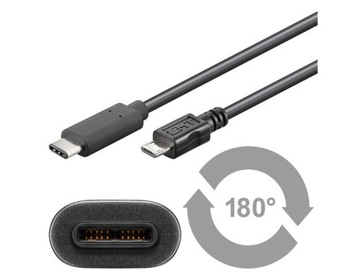 [H46612] USB 2.0 kabel, USB-C han til Micro B han, Sort (1m)