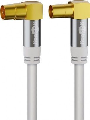 [H51094] HQ TV antennekabel - 4 x skærm, 90° COAX han/hun, Hvid (10m)