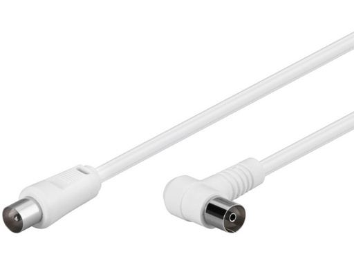 [H44188] Antennekabel - COAX han > 90° COAX hun, RG59, Hvid (2,5m)