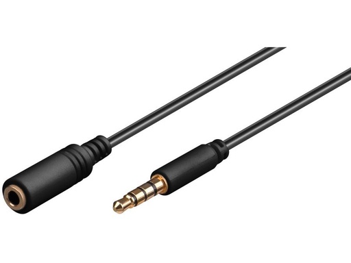 [H44145] 4pol audioforlængerkabel - 3,5mm JACK han/hun, Sort (5m)