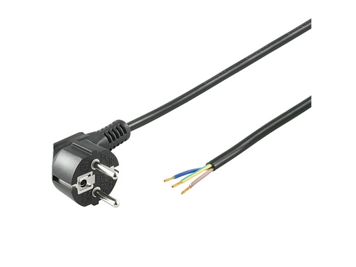 [H26061] Strømkabel - 90° CEE7/7 til løs ende, 3x1mm², Sort (3m)
