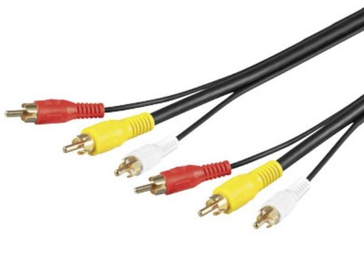 [H28692] A/V kabel - 3 x RCA han > 3 x RCA han, RG59 forgyldt (5m)