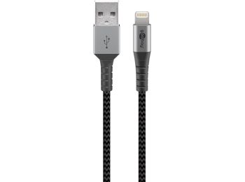[H58393] USB-A han til Lightning 2.0 (tekstil), Grå (1m)