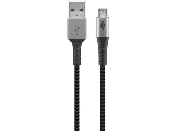 [H58395] USB-A han til Micro USB han kabel (tekstil), Grå (0,5m)
