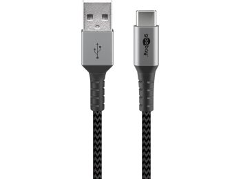 [H58399] USB-A han til USB-C han 2.0 kabel (tekstil), Grå (1m)