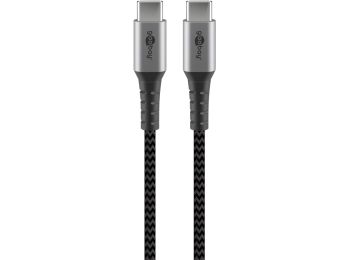 [H58403] USB-C 2.0 kabel - 2xhan (tekstil), 3A, Grå (2m)