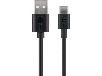 [H58409] USB-A han > USB-C han (2.0) kabel, 3A, Sort (1m)