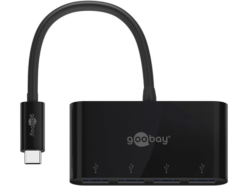 [H64345] USB-C hub - 1 x USB-C til 4 x USB-A 3.0, Sort