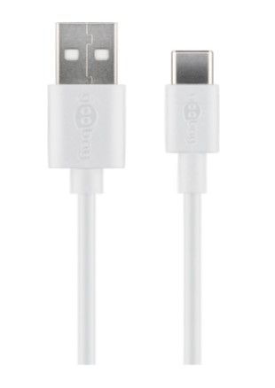 [H23130] USB-A han > USB-C han (2.0) kabel, 3A, Hvid (1m)