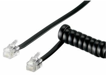 [H24669] Telefon spiralledning - 2 x RJ10(4P4C) han, Sort (2m)