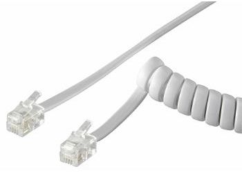 [H25059] Telefon spiralledning CCA - 2 x RJ10 (4P4C) han, Hvid (2m)