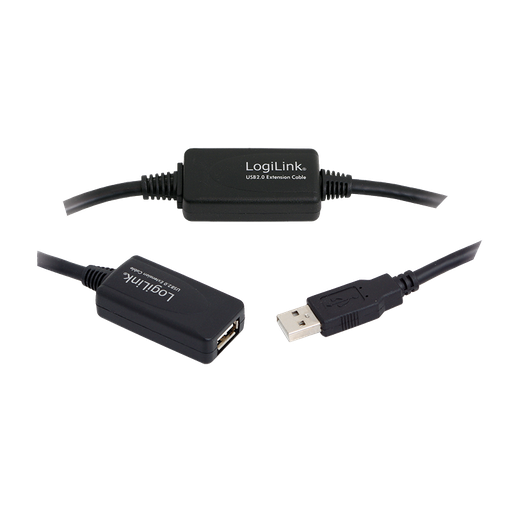 [H49495] USB 2.0 repeaterkabel - A han til A hun, Sort (20m)