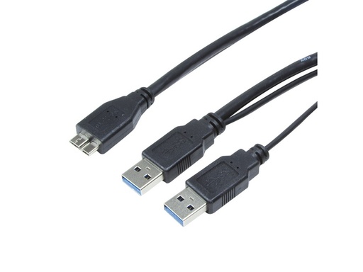 [H49121] USB 3.0 dual power kabel - 2 x A han til Micro B han (0,6m)