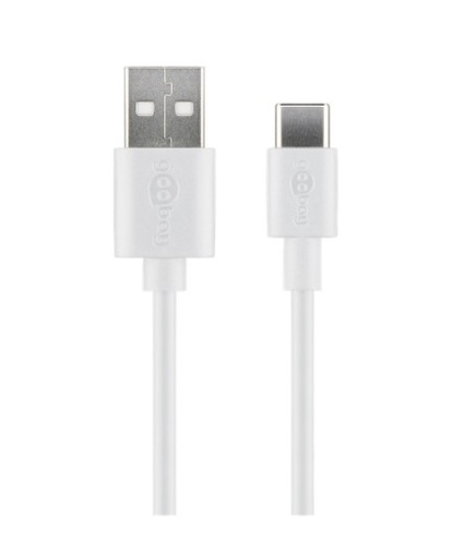 [H57130] USB-A han > USB-C han (2.0) kabel, 3A, Hvid (0,5m)