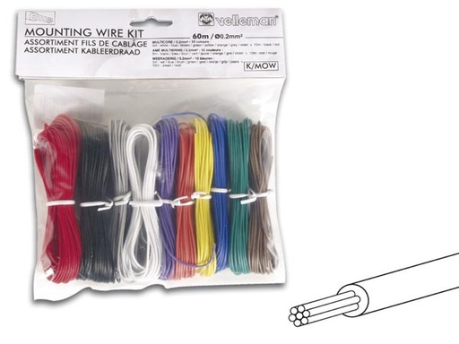 [H11720] Mont.ledningssortiment - 10 farver, 0,20mm², Trådet (60m)