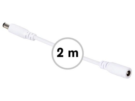 [H60737] DC forlængerkabel - 5,5x2,1mm han/hun, 3A, Hvid (2m)