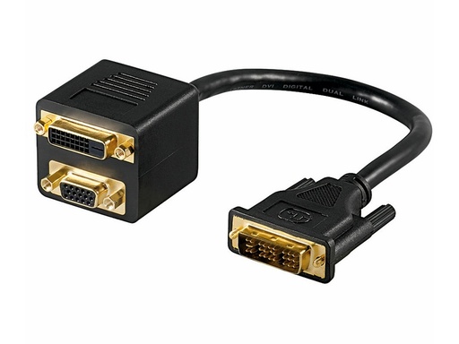[H25205] Y-splitter DVI-I(18+5) han til SVGA + DVI(24+5) hun (0,2m)