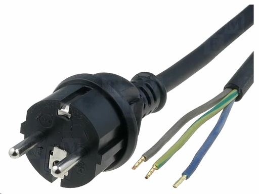 [H25356] Strømkabel - CEE7/7 til løs ende, 3x1,5mm², Sort gummi (10m)