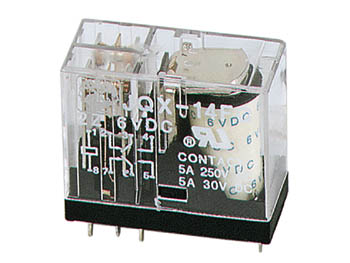 [H15270] Vertikalt relæ - 6VDC / 5A, 2 x skifte (DPDT), 8-ben 5mm