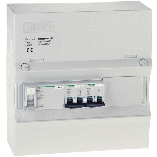 [4216011135] Færdigmonteret gruppetavle - HPFI - 2x10A 1P+N - UG6 - Grå