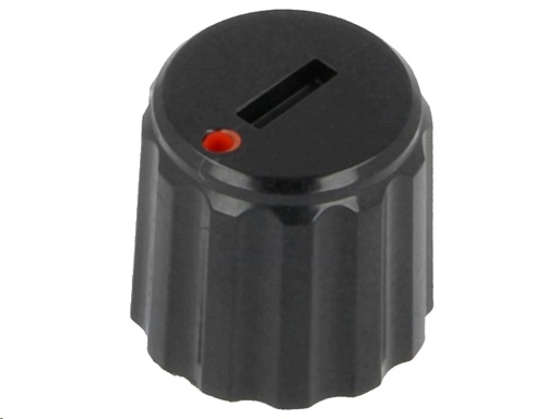 [H42067] Drejeknap til 6mm aksel, Push-in, Ø11x10mm, Sort m. rød prik