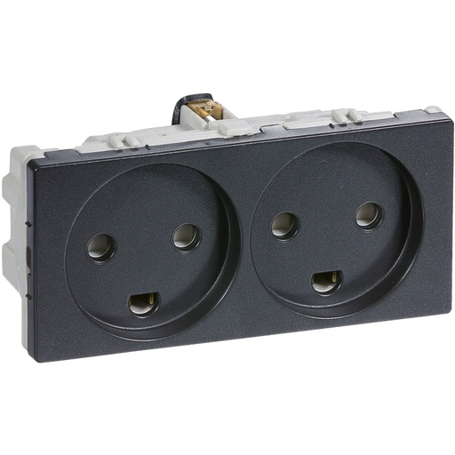 [1017043224] Stikkontakt 2 modul 2 tænd. 2-pol m. jord koksgrå