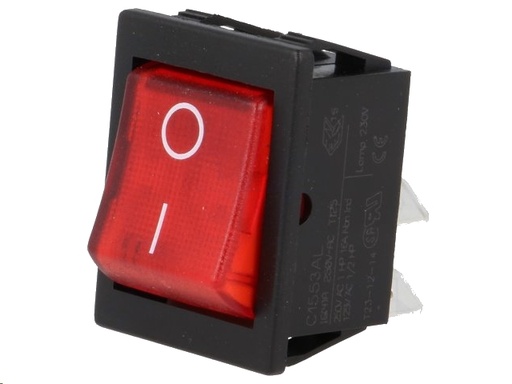 [H43385] Vippekontakt - 2P OFF-ON, 250V/16A, Rød lys
