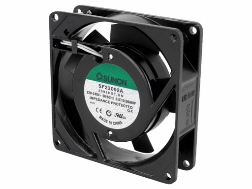 [H16433] AC blæser, 92x92x25mm 230V 14,5W m. glideleje (2,8mm stik)