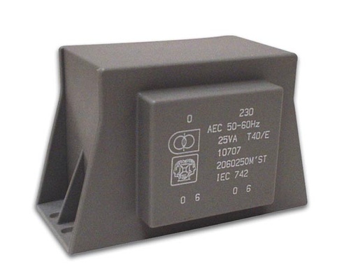 [H17258] 230V printtransformator m. flanger - 25VA 2 x 7,5V / 1,667A