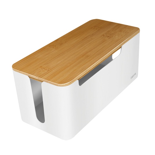 [H60021] Kabelskjuler boks - 320x140x130mm, Hvid m. bambuslåg