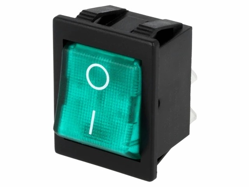 [H41125] Vippekontakt - 2P OFF-ON, 16A 250V, Grøn lys 0-I (30x22,1mm)