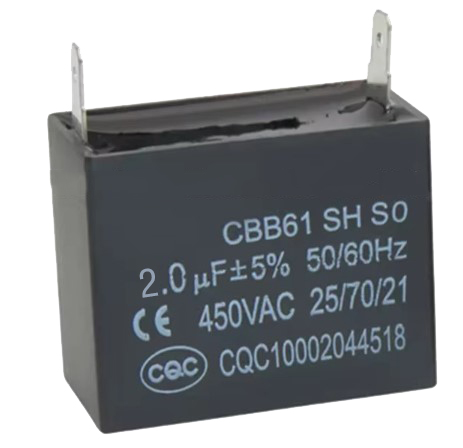 [H50403] CBB61 motor kondensator - 2uF 450V, ±5%, spadestik, flange