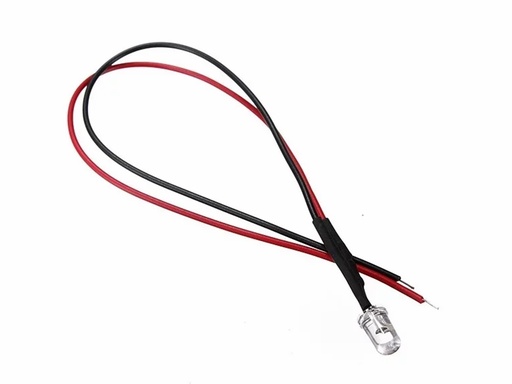 [H28095] 12V 5mm UHB LED m. ledning - Varm hvid (12000mcd)