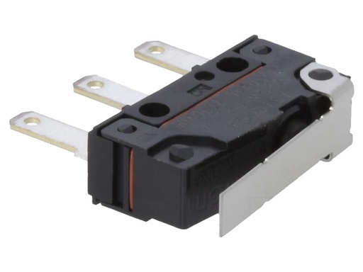 [H62189] Mikroswitch, kort arm - 2A/250Vac, ON-(ON) SPDT, 2,8mm term.
