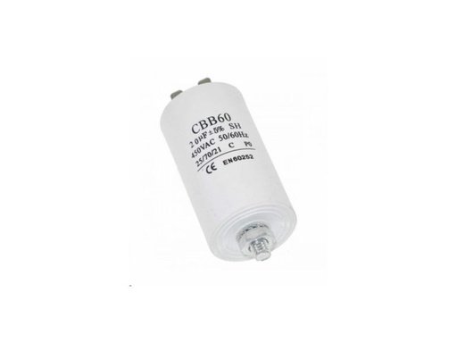 [H29895] MOTOR kondensator - 20uF / 450V, M8 forskruning, Spadestik