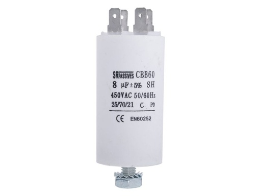 [H29903] MOTOR kondensator - 8uF / 450V, M8 forskuning, Spadestik