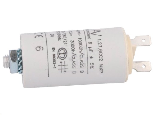 [H39518] MOTOR kondensator - 6uF / 420V, M8 forskruning, Spadestik