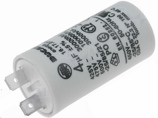 [H38848] MOTOR kondensator - 4uF 475V, Spadestik (Ø28x55mm)