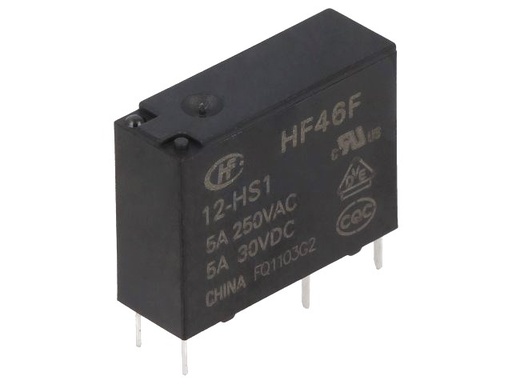 [H34124] Miniature relæ - 12VDC / 5A, 1 x slutte (SPST-NO), 4-ben 7mm