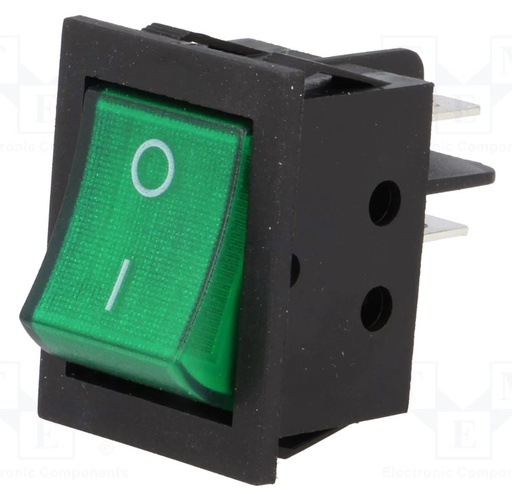 [H61060] Vippekontakt - 2P OFF-ON, 15A 250V, Grøn lys 0-I (31x22,3mm)