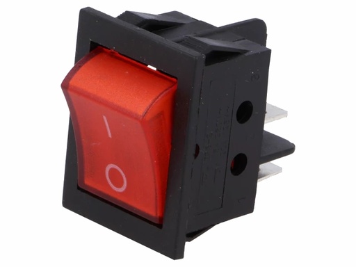 [H12684] Vippekontakt - 2P OFF-ON, 250V/15A, RØD lys 31x22.3mm